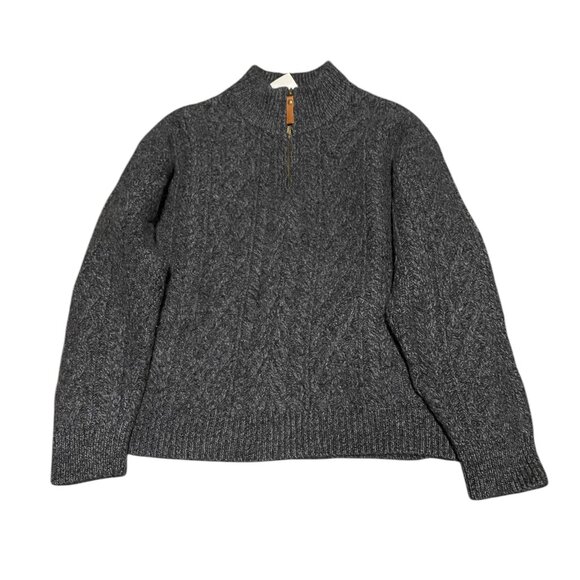 Vintage Inis Crafts 100% Merino Wool Cable Knit Sweater Medium Gray 1/4 Zip - Picture 15 of 16